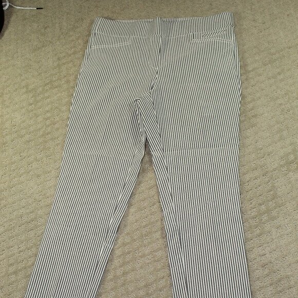 NWOT Anne Klein Navy White Stripe SZ M 10" Mid Rise Pull On Ankle Pants - Picture 1 of 5